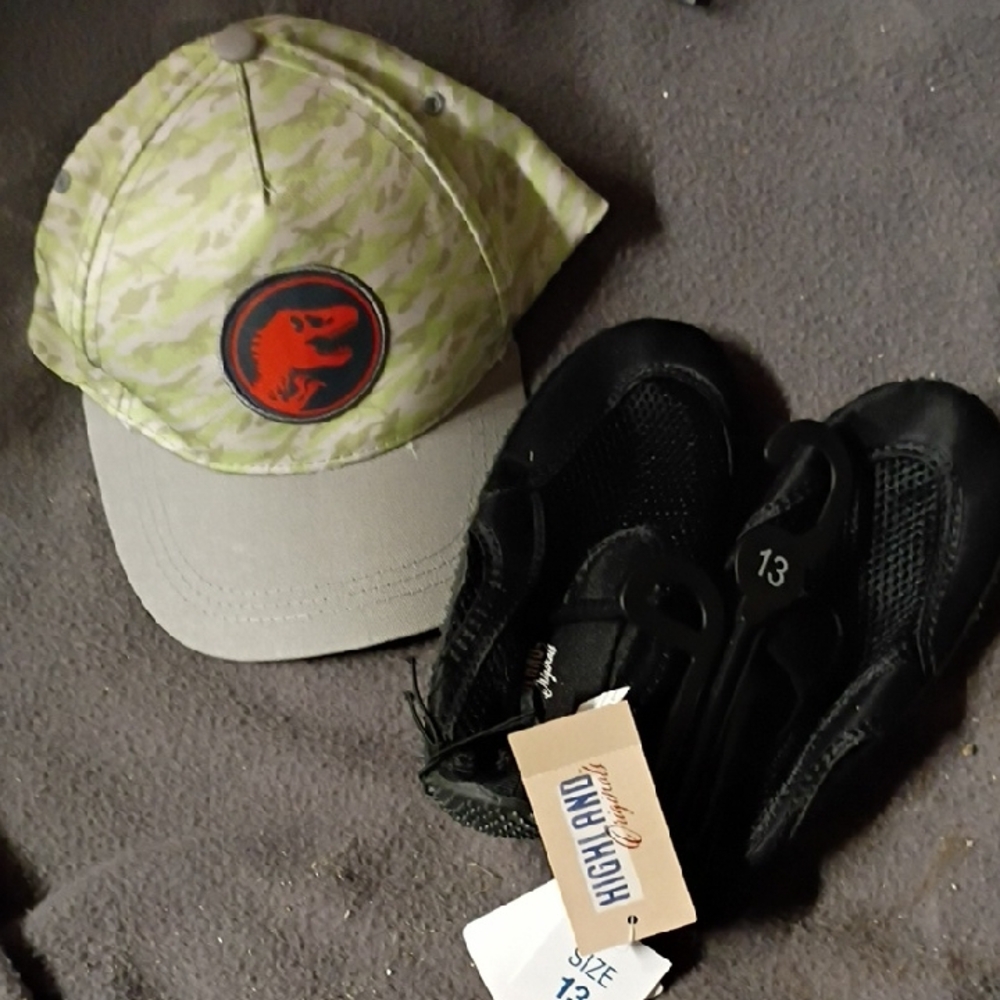 Kids' Black Shoes and Dinosaur Cap Set